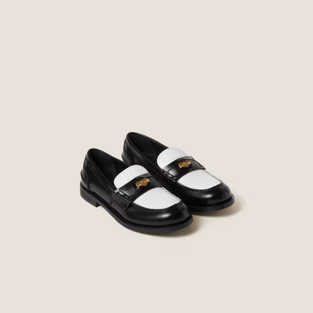 Miu Miu Penny Loafers in BlackWhite Leather .png