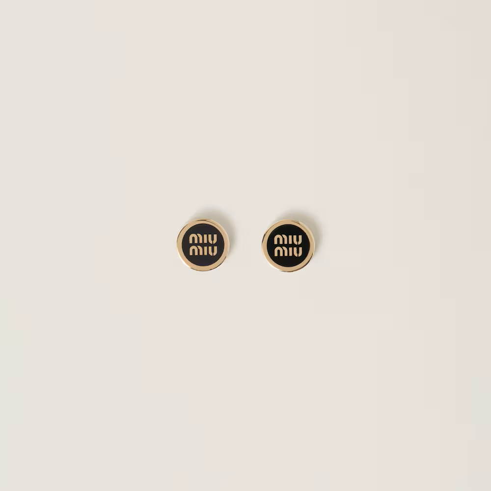 Miu Miu Enameled Metal Earrings in Black.png