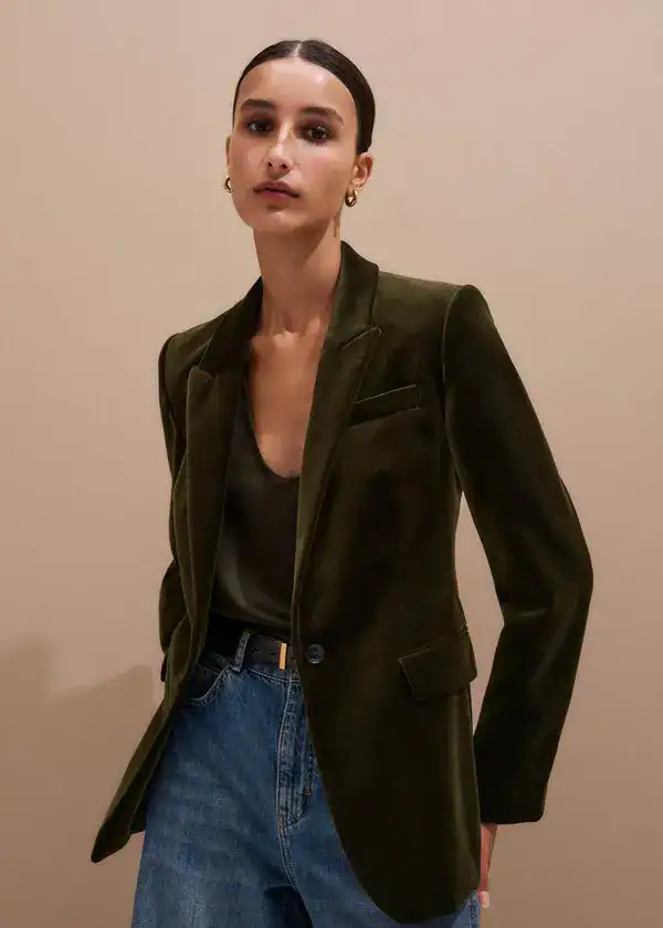 ME and EM Sharp Shoulder Blazer in Intense Olive.png