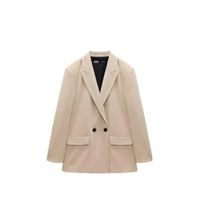 Zara Oversized Double-Breasted Blazer in Beige