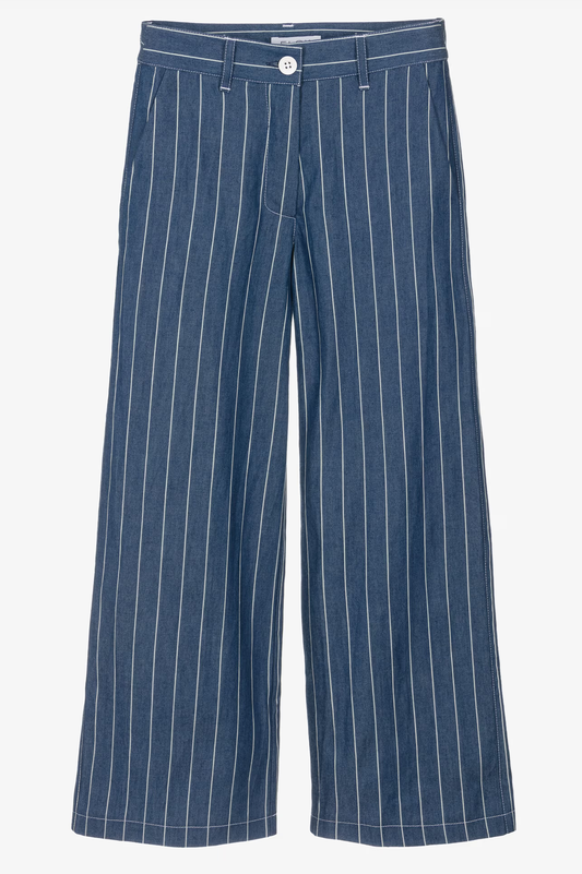 Elsy Striped Cotton Chambray Trousers in Blue & White.png