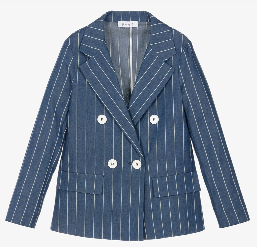 Elsy Striped Cotton Chambray Blazer in Blue & White.png