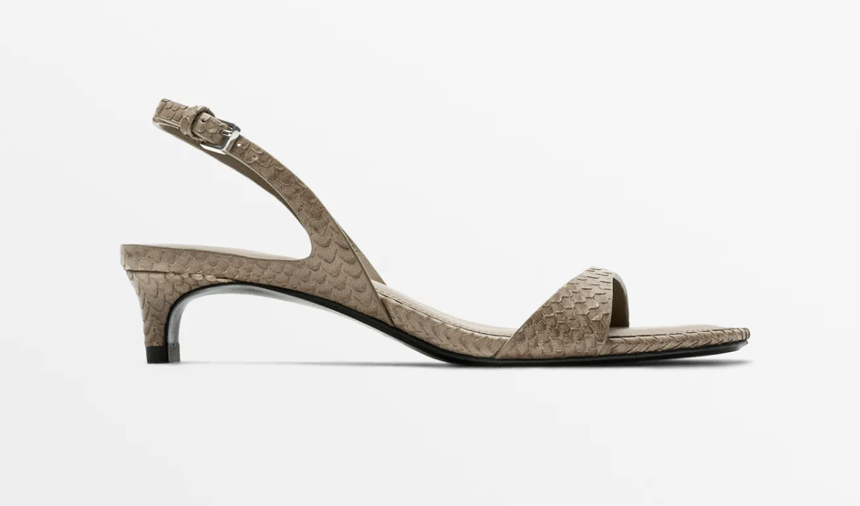 Massimo Dutti Embossed Leather High-Heel Sandals