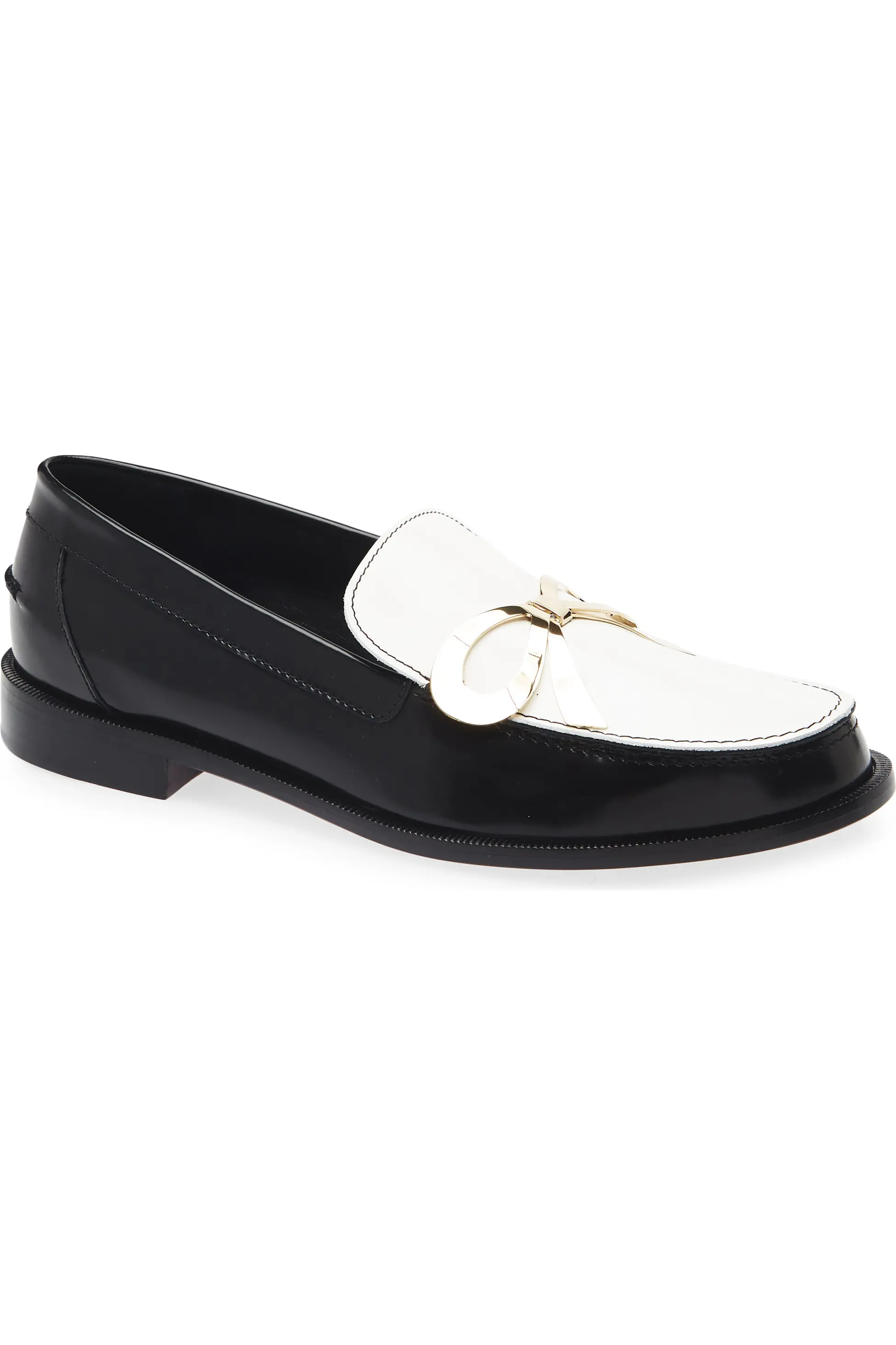 Giambattista Valli Bow Two-Tone Loafers in Black/Ivory/Gold