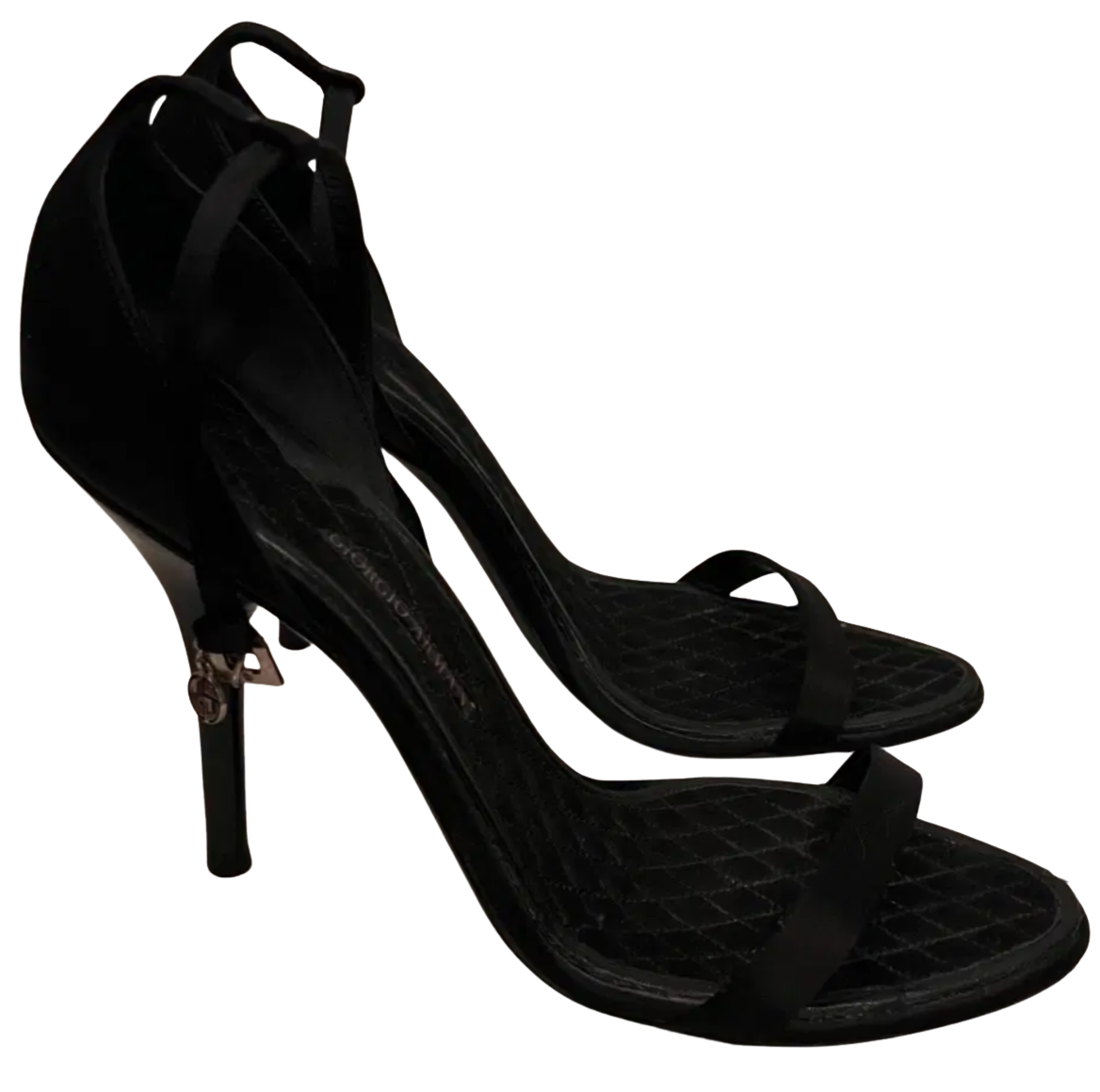Giorgio Armani Satin Ankle Strap Sandals in Black