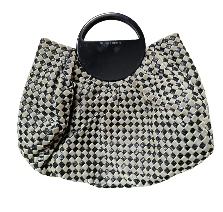 Giorgio Armani Black and White Woven Bag