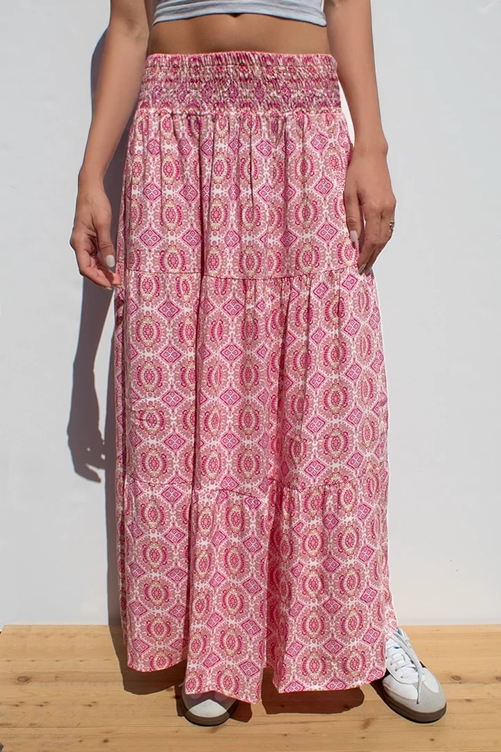 Subdued Long Ruffle Skirt in Paisley.png
