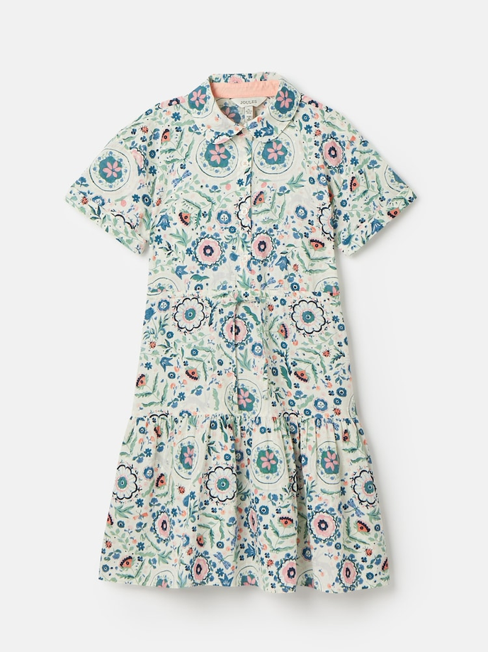 Joules Girls' Summer Textured Shirt Dress in PinkGreen.png