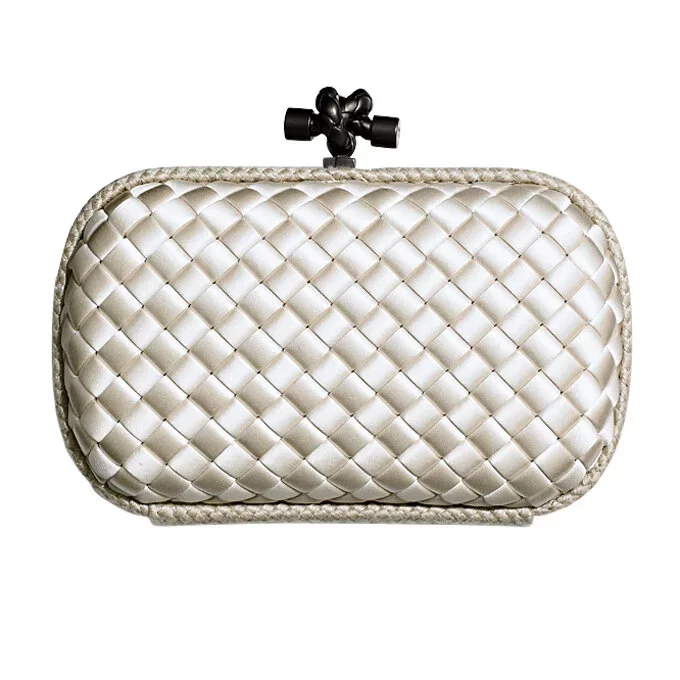 Bottega Veneta Intrecciato Knot Clutch in Champagne