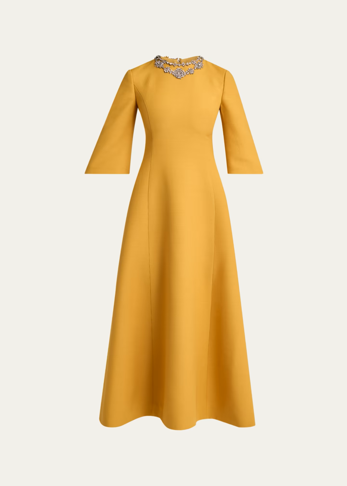 Valentino Garavani Crystal Embroidered Silk-Wool 34-Sleeve Midi Dress in GoldSilver.png