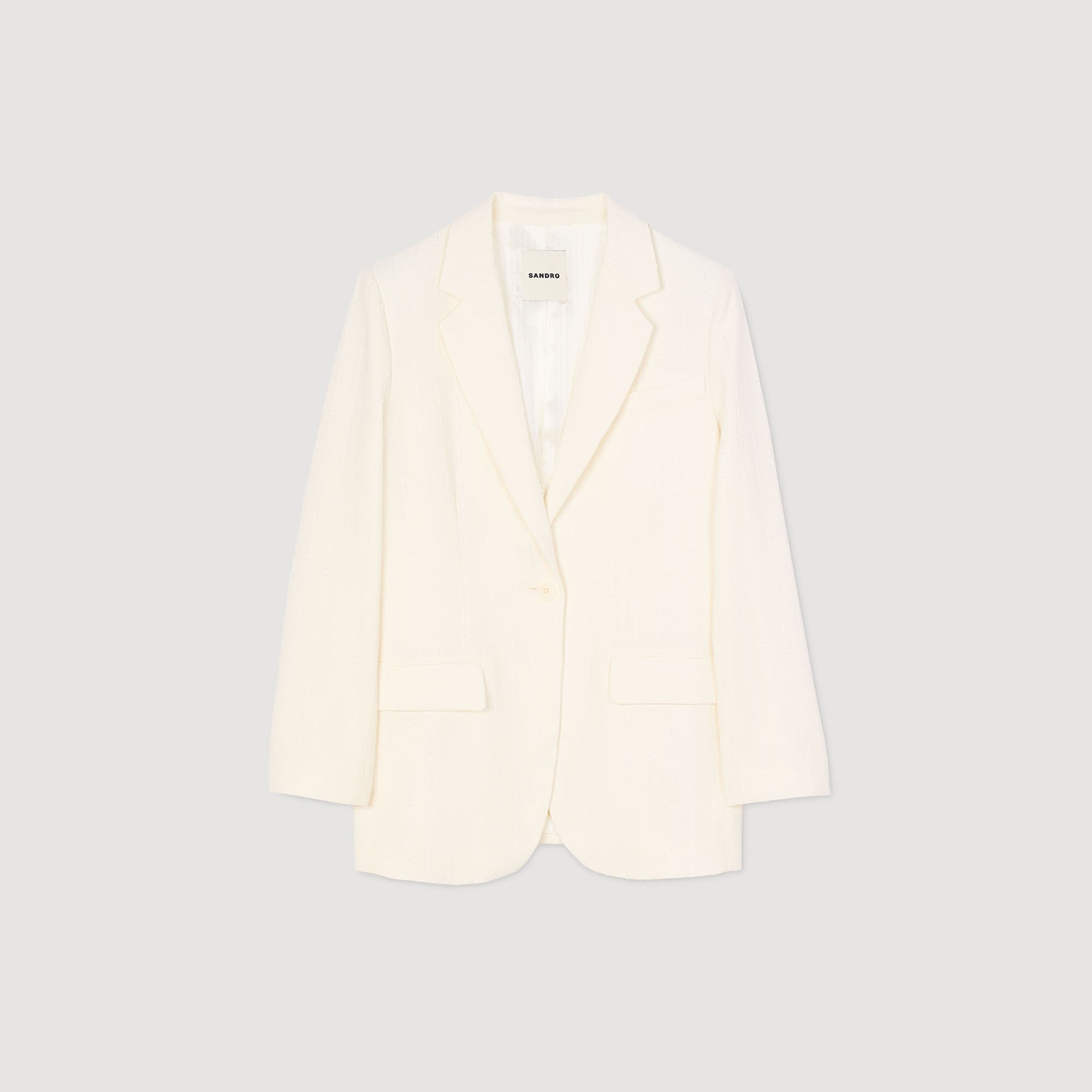 Sandro Sequinned Suit Jacket in Ecru.jpg