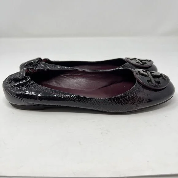 Tory Burch Reva Flats in Plum Patent Leather