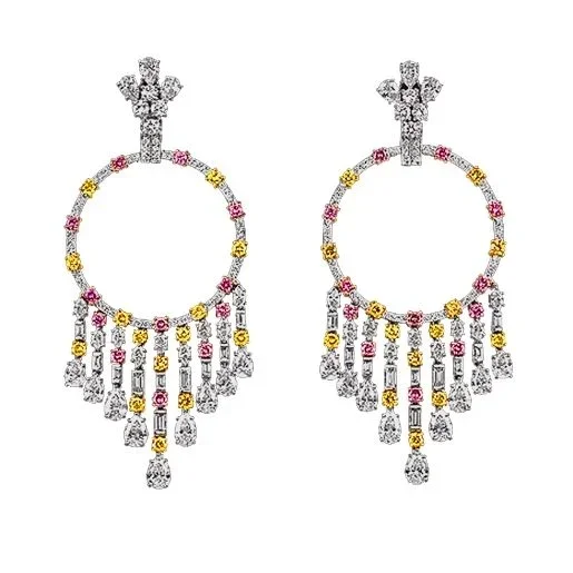 Graff Gypsy Earrings in White/Yellow/Pink Diamonds