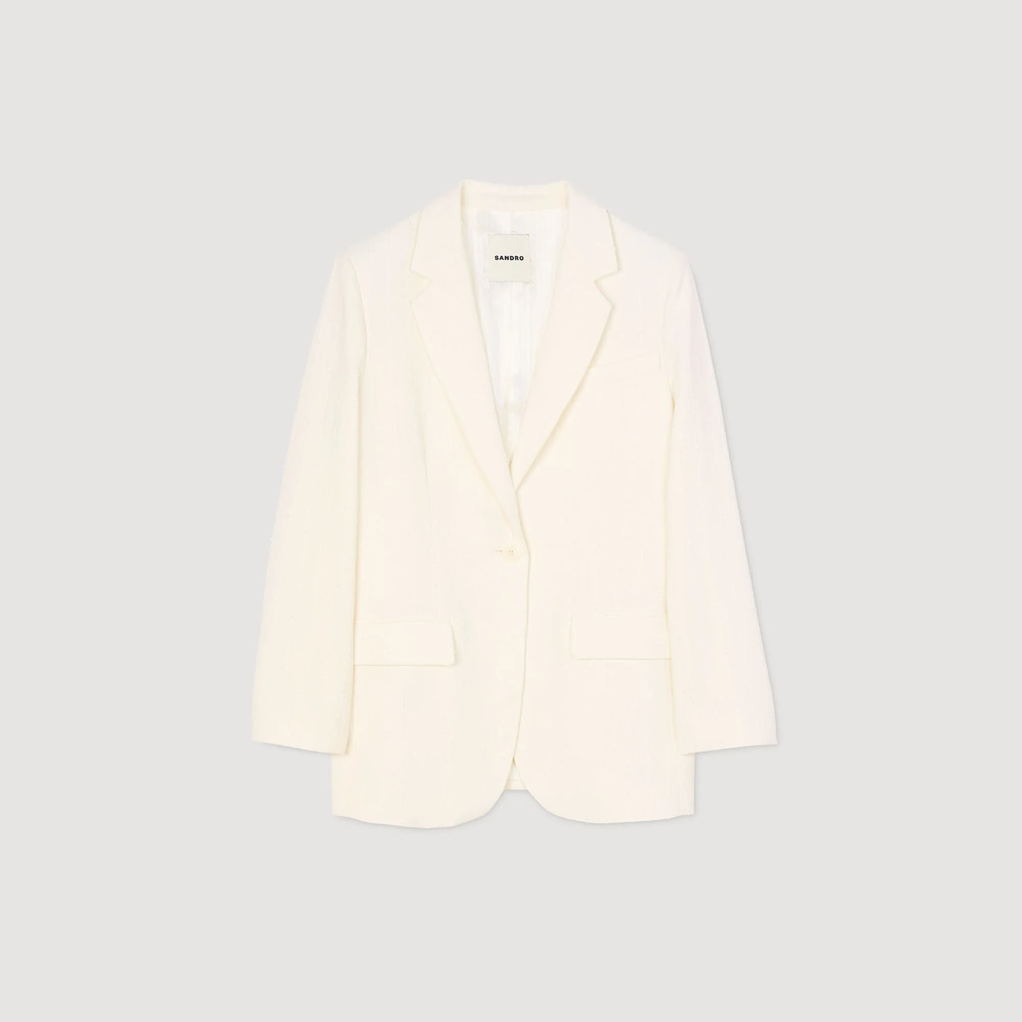 Sandro Sequinned Suit Jacket in Ecru.jpg