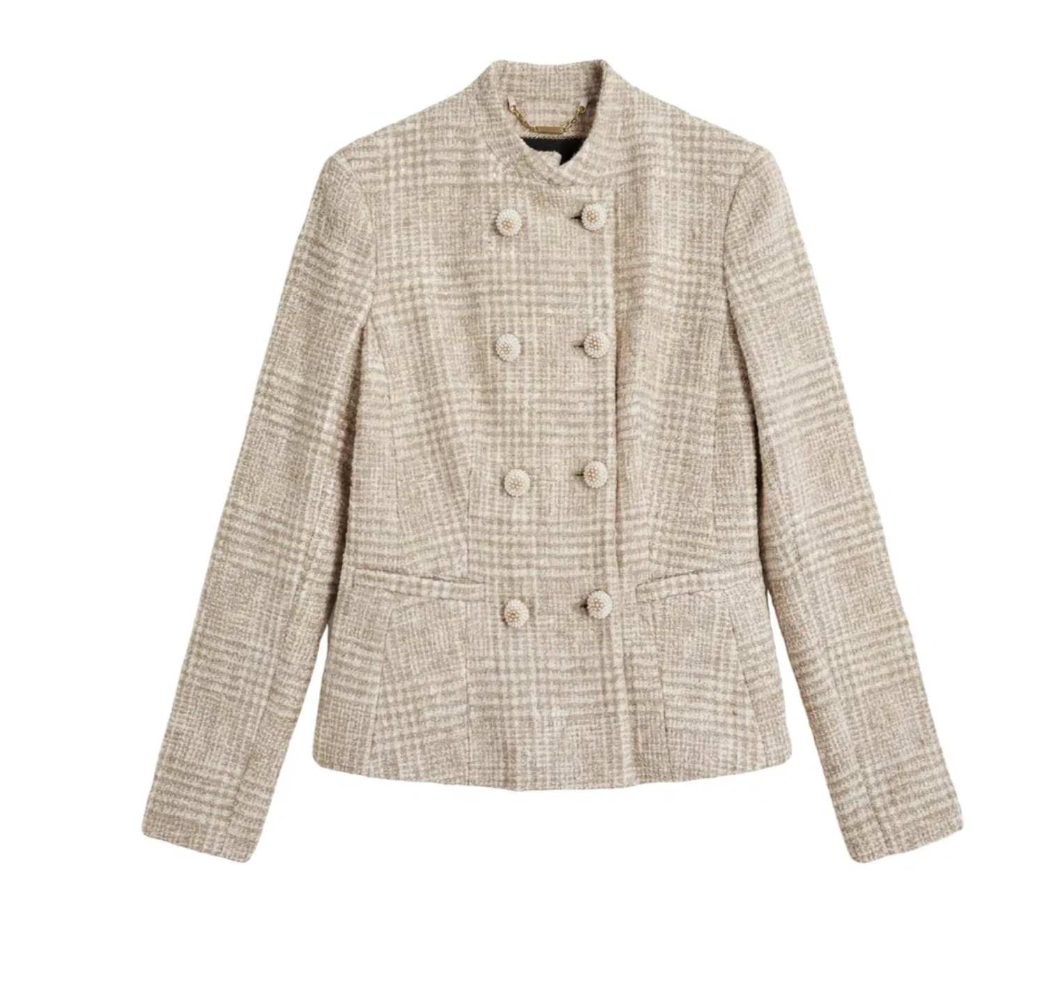 Kiton Double-Breasted Checked Jacket in Beige