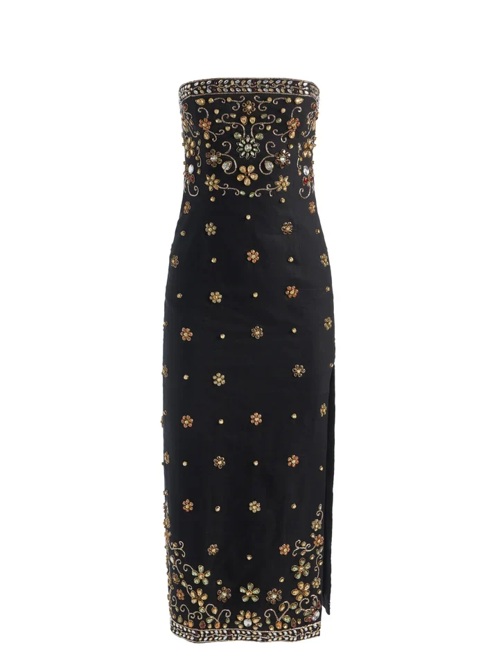 Alice + Olivia Nina Embellished Midi Dress in Black