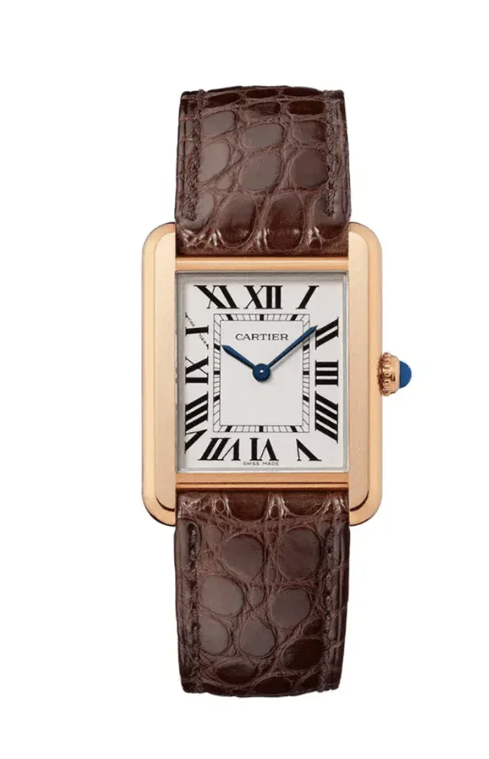 Cartier Tank Watch in Dark Brown Leather