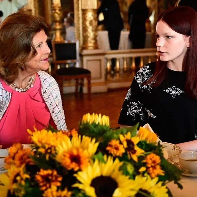 Queen Silvia, Crown Princess Victoria, and Princess Madeleine meet children from Ukraine