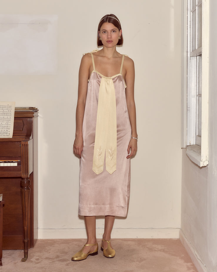 Bode Sylphid Dress in Pink/Cream
