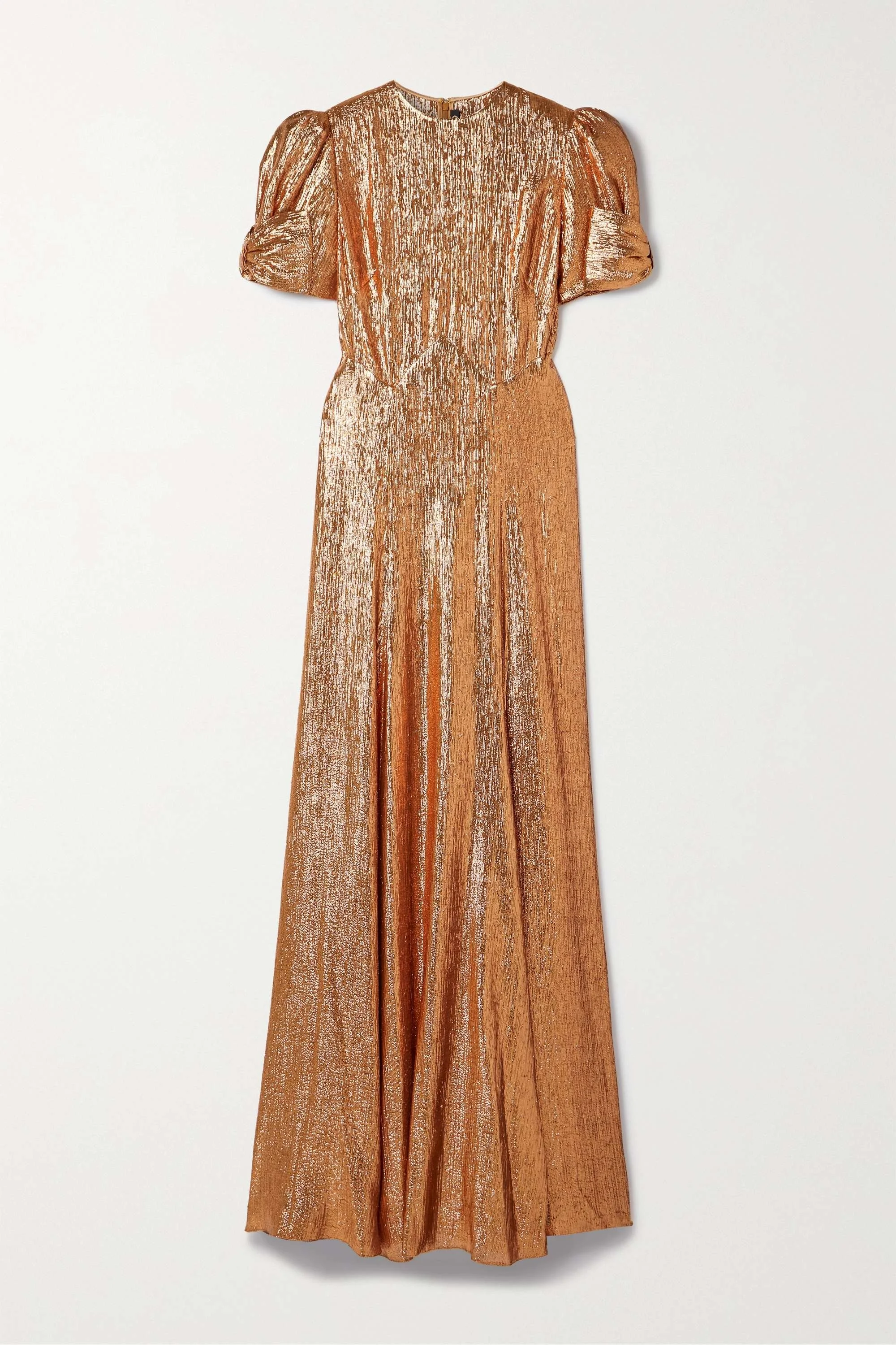 The Vampire's Wife The American Bow-Detailed Wool-Blend Lamé Gown in Bronze.jpg