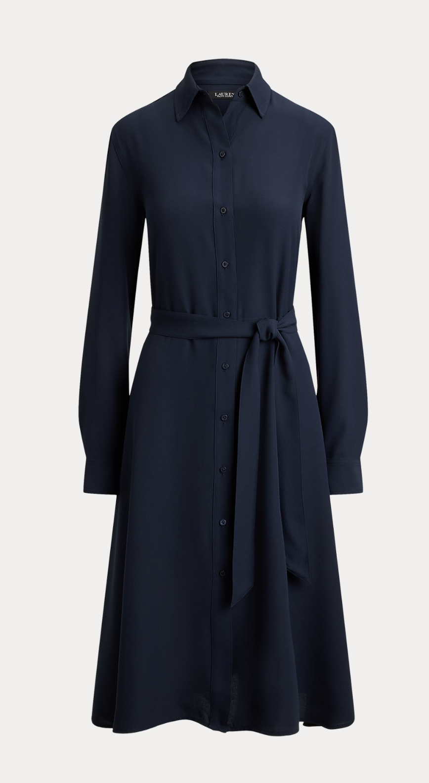 Ralph Lauren Double-Faced Georgette Belted Shirtdress
