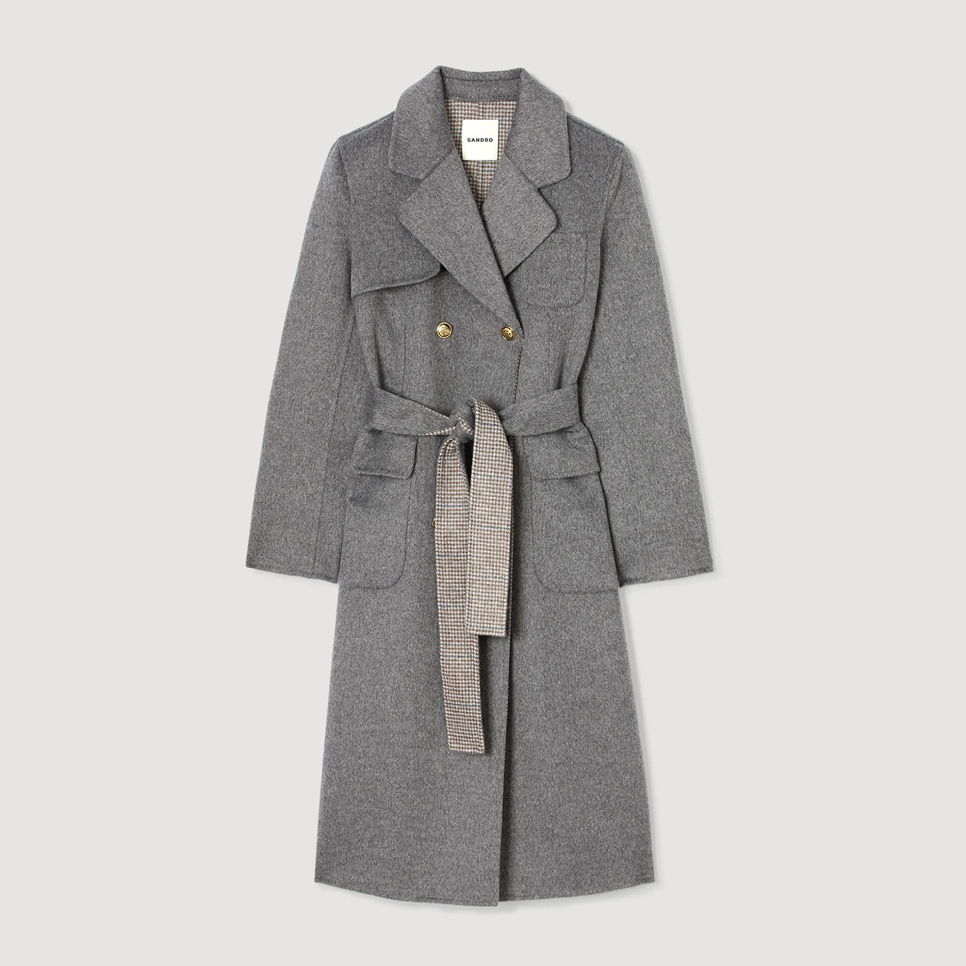 Sandro Double-Faced Check Coat in Grey