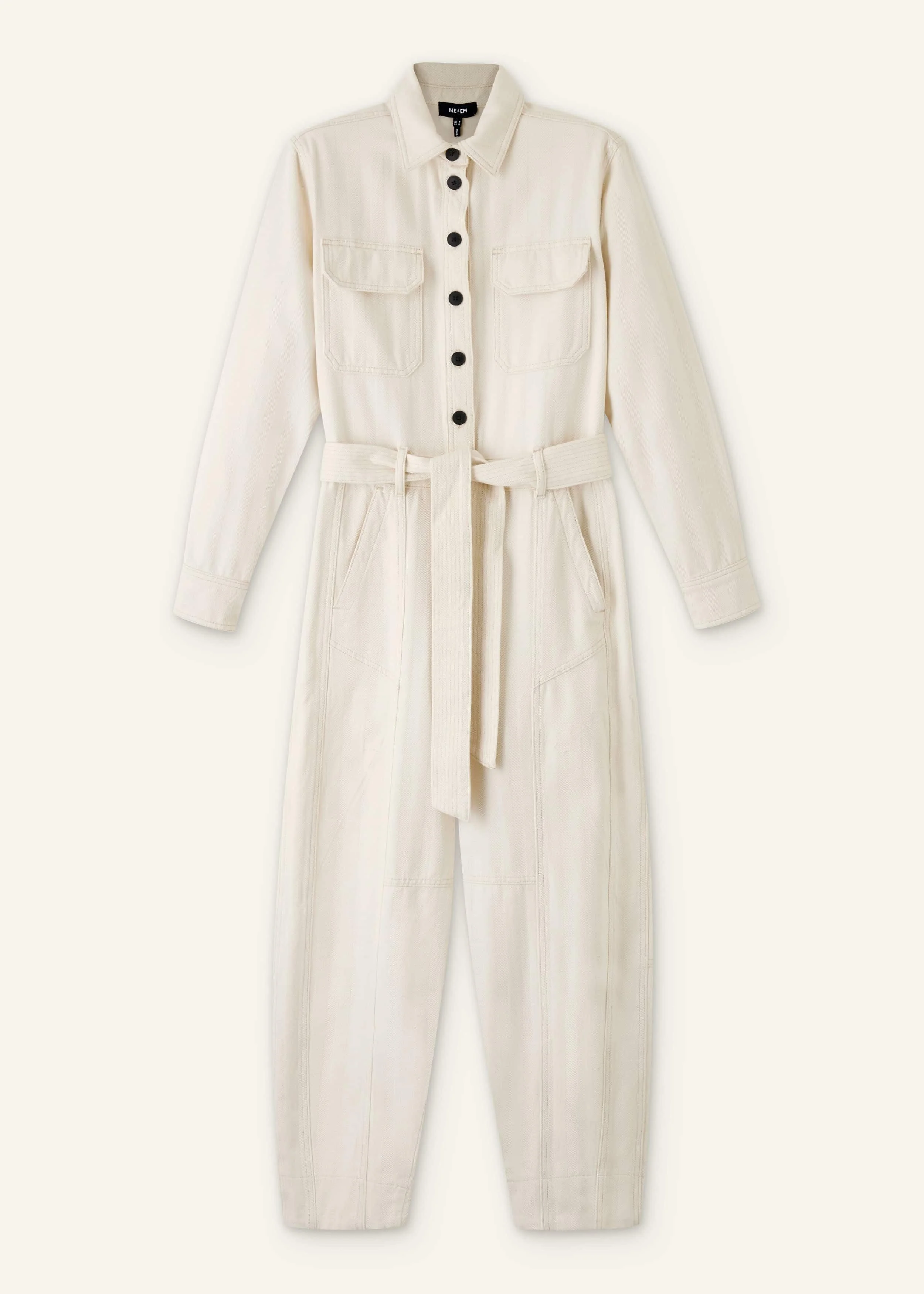 ME and EM Cotton Herringbone Utility Jumpsuit in Ecru.jpg