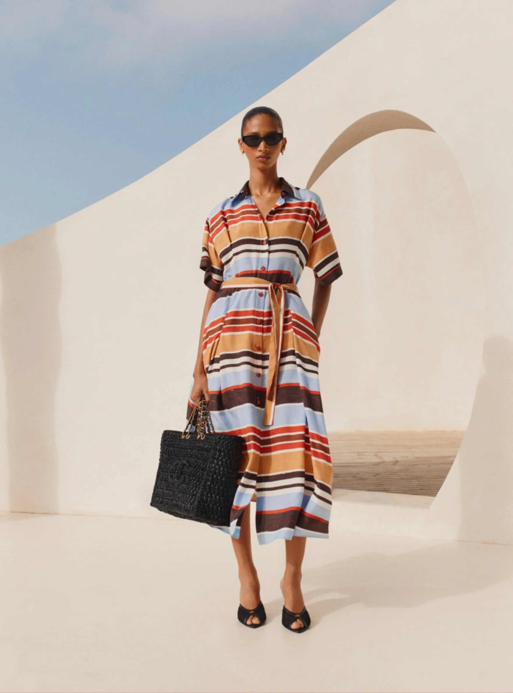 Chanel Striped Midi Shirt Dress