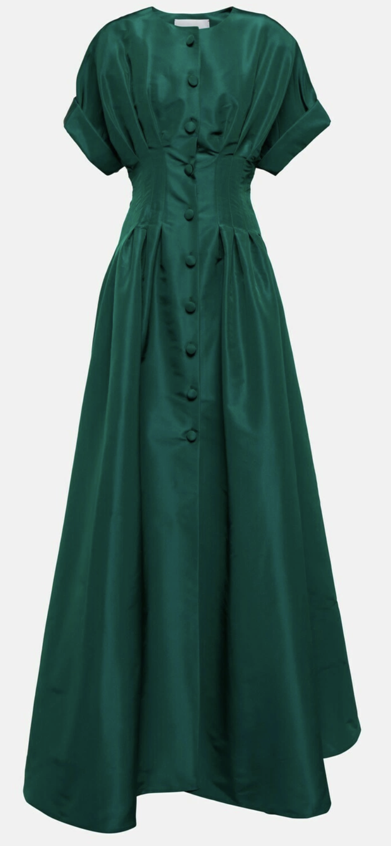 Carolina Herrera Cuffed Short Sleeve Button Front Silk Faille Gown