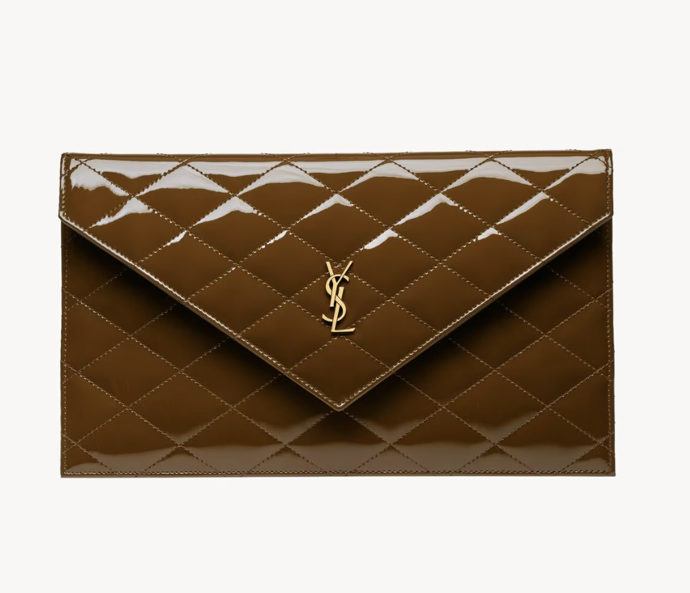 Saint Laurent Paris Pouch in Burnished Wood Patent Leather