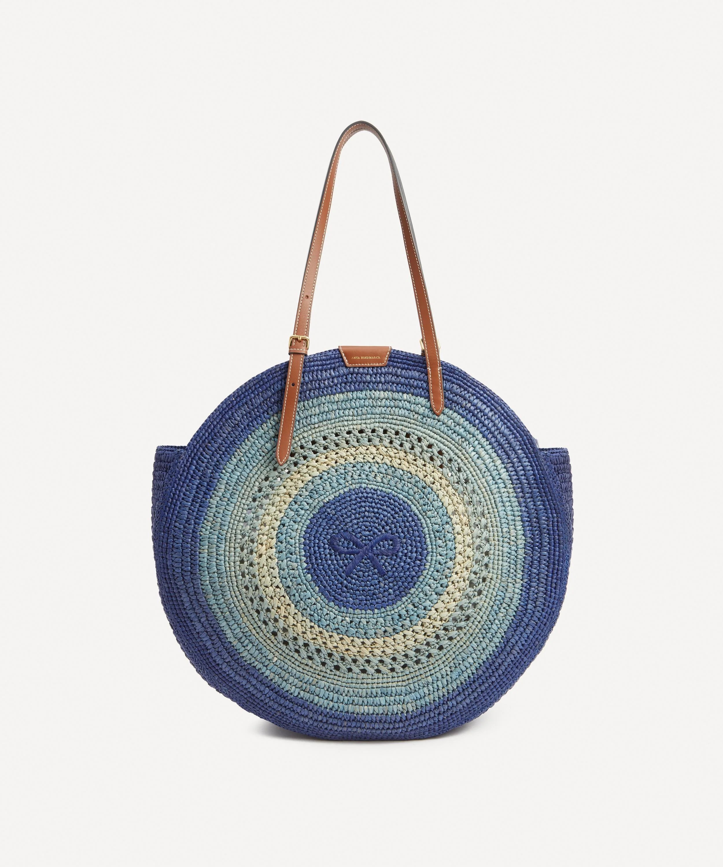 Anya Hindmarch Raffia Round Bow Tote Bag in Blue