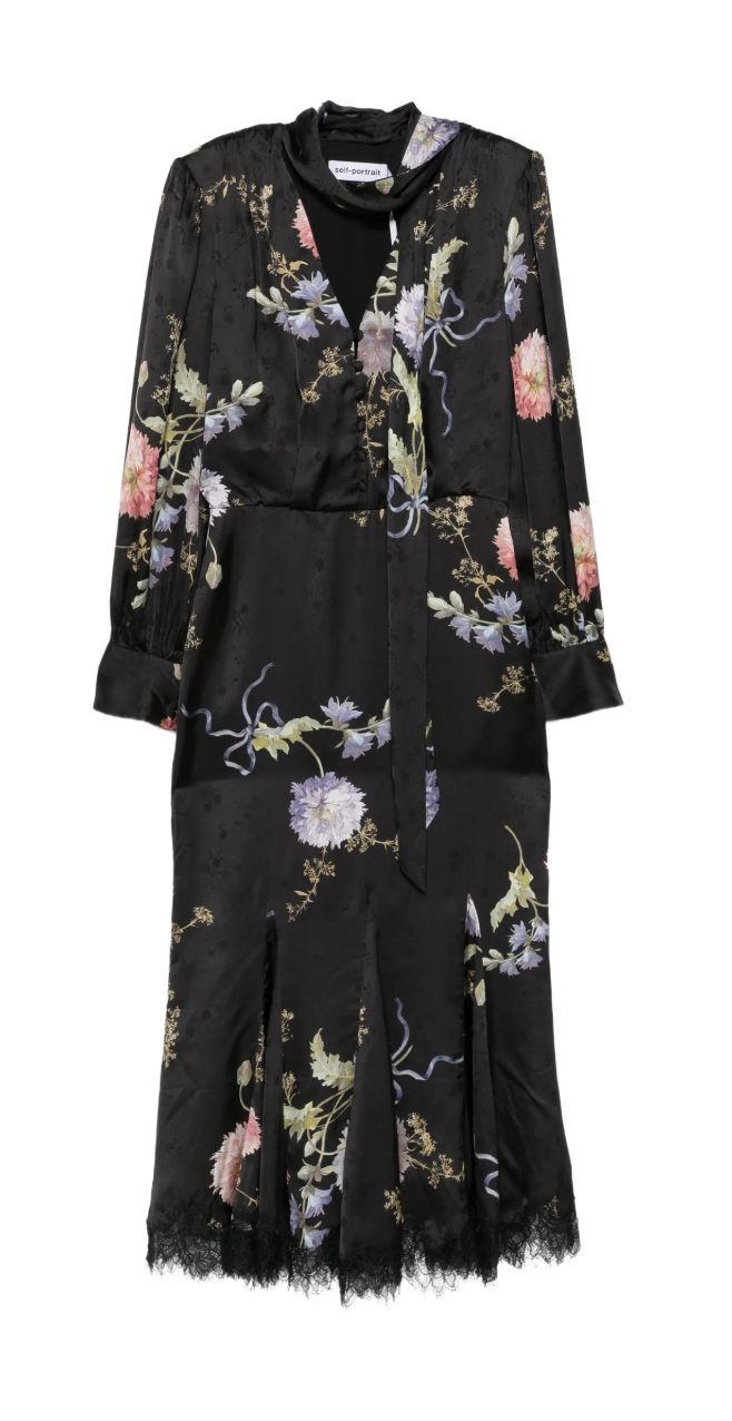 Self Portrait Satin Floral Printed Midi Dress