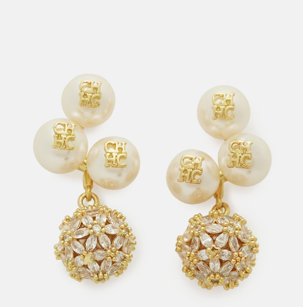 Carolina Herrera Jasmine Biznaga Audrey Earrings with Pearl and Crystal