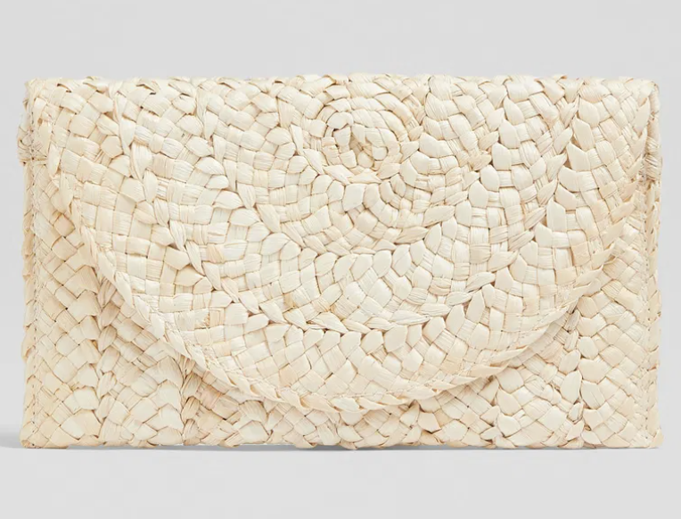 LK Bennett Dove Woven Straw Clutch