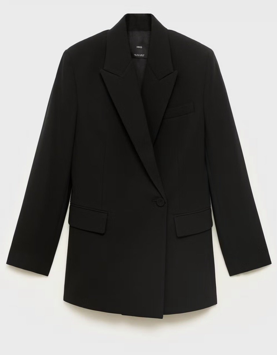 Mirto Double-Breasted Satin Blazer in Black