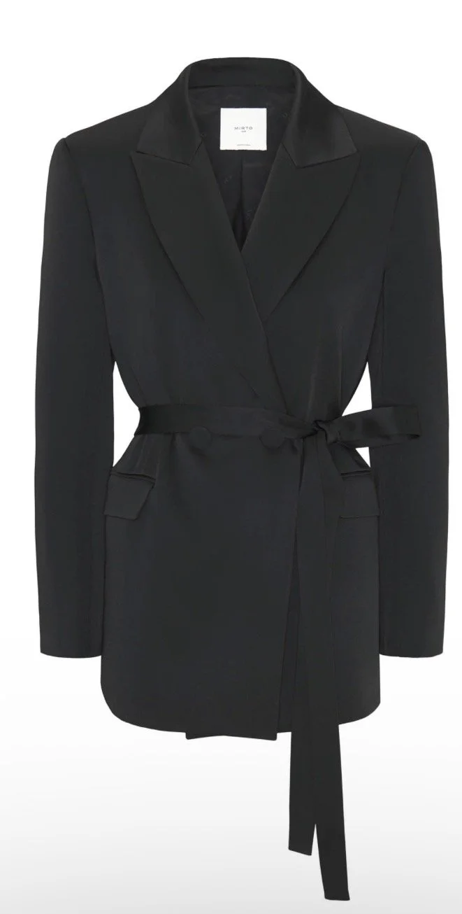 Mirto Double-Breasted Satin Blazer in Black
