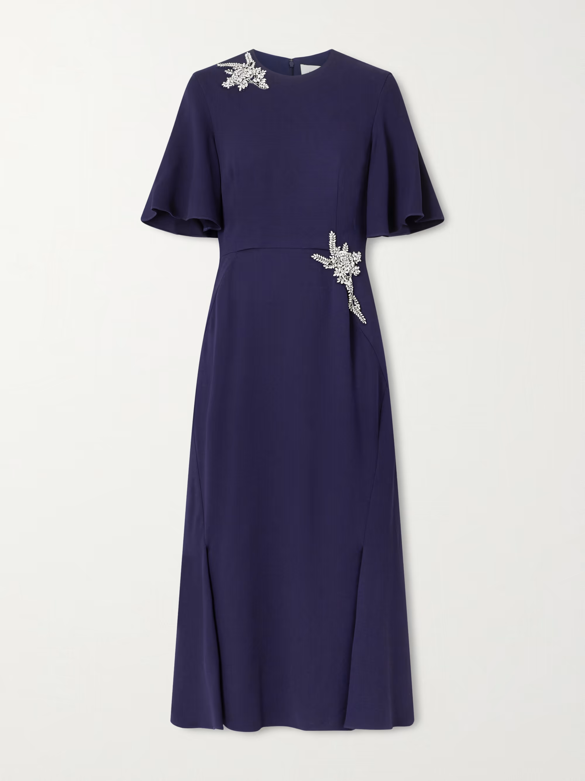 Erdem Embellished Appliquéd Crepe Midi Dress in Navy.png