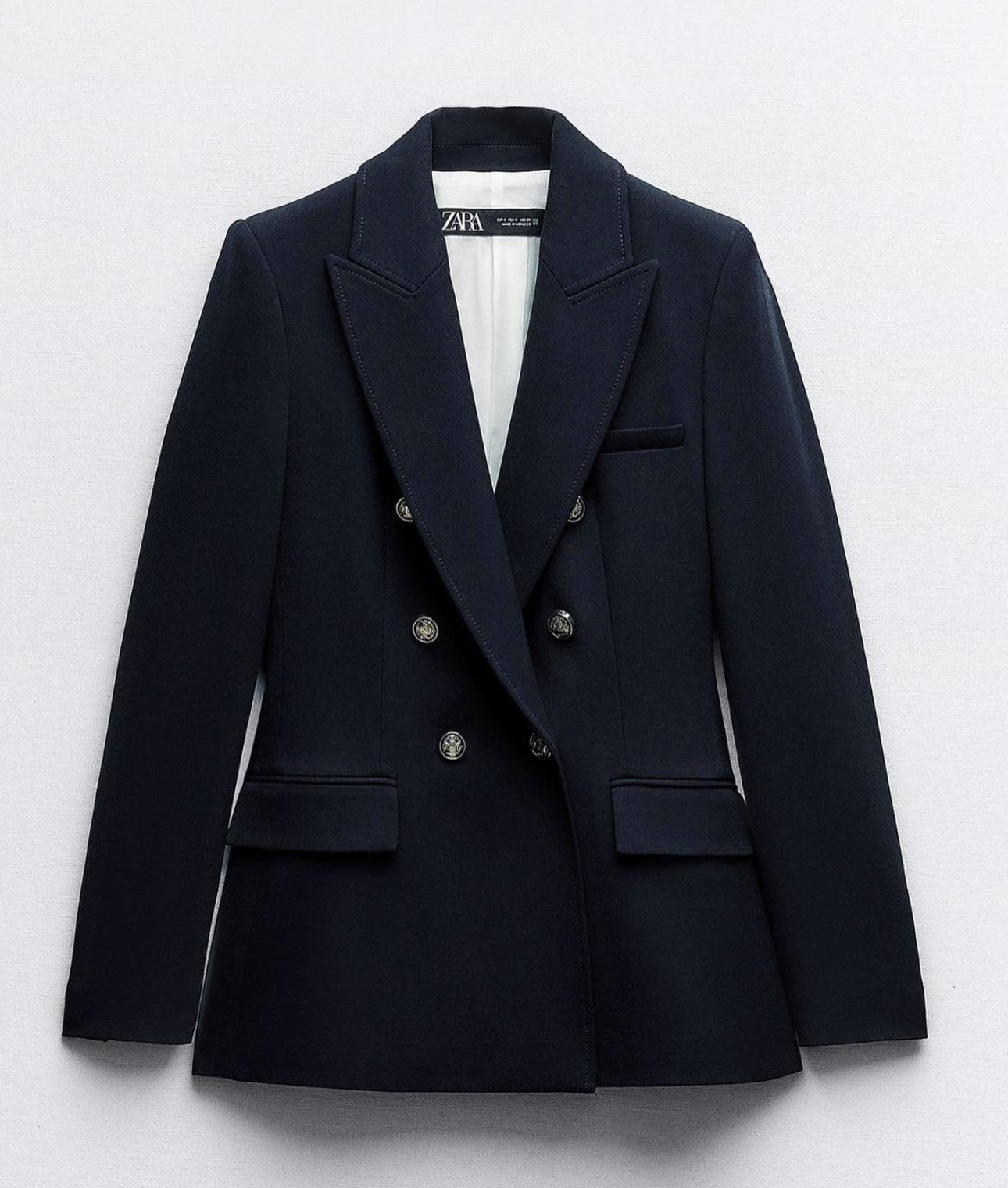 Zara Tailored Double-Breasted Blazer in Navy