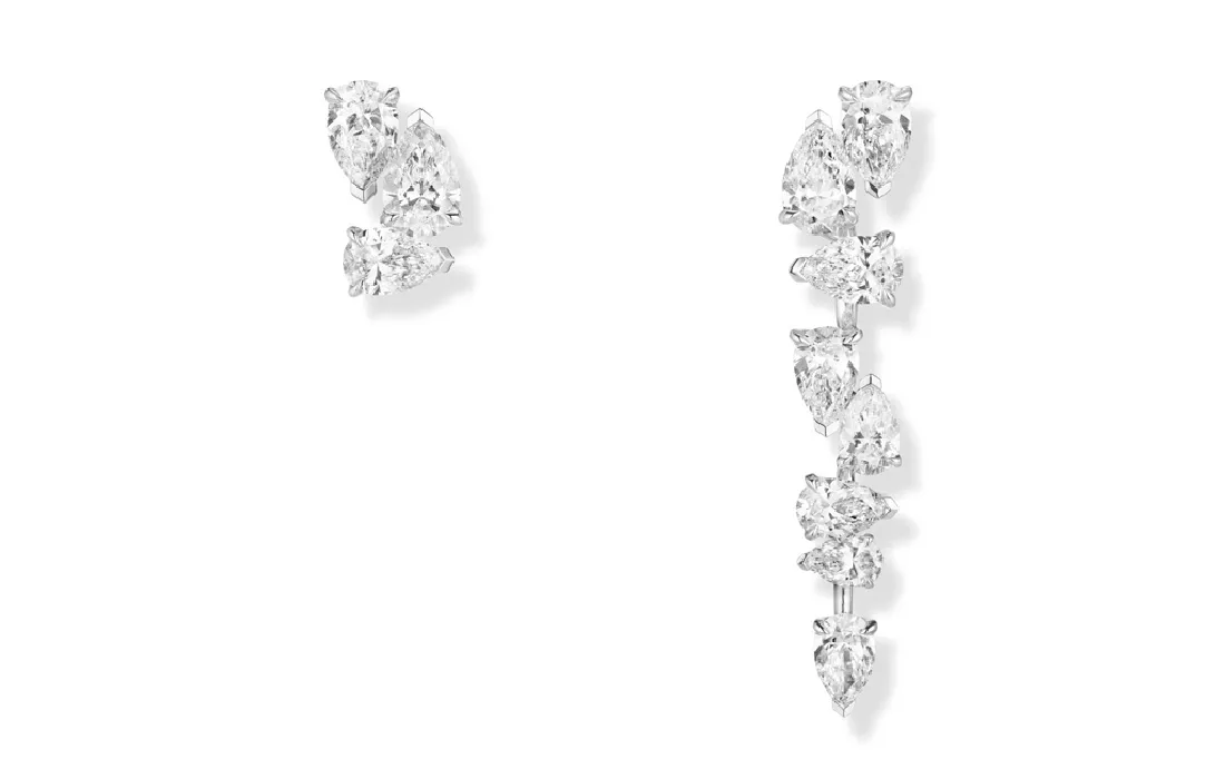 Repossi Serti Sur Vide Asymmetrical Earrings in White Gold