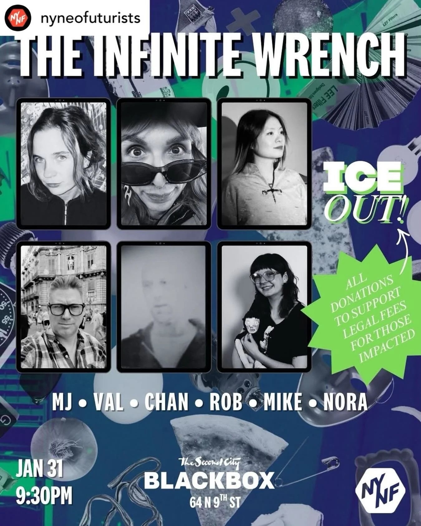 You could join us. Only show this weekend. Last one for me for months&mdash;ticket link in bio or avail at door🐿️ &bull; @nyneofuturists we are back on Saturday. Any donations from Saturday&rsquo;s show will go to support @bklyndefender who protect 