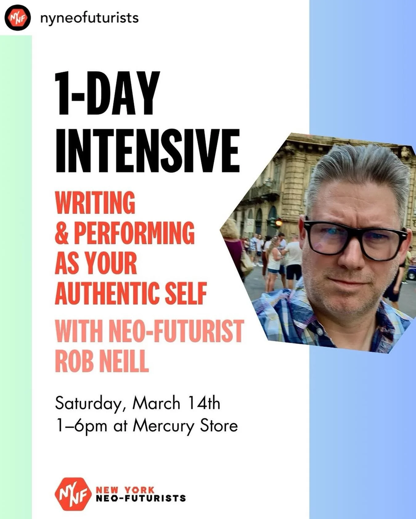 Work with me neo-futuristically on the 14th✨ &bull; Enrollment is open! ✏️ Register for @nyneofuturists upcoming single-day intensive! Led by (me) founding ensemble member and former Artistic Director Rob Neill, this intensive focuses on making work 