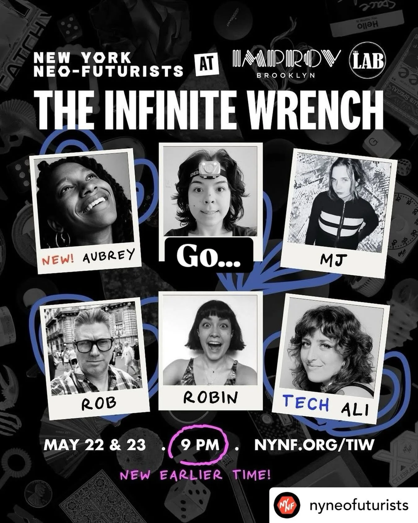 I&rsquo;m in til the end of May w/ @nyneofuturists AND a NEW NEO ALERT! 🥳 Our newest Neo-Futurist @aubrey.bk hits the stage THIS WEEKEND! Join Aubrey, New Neo @isanicdao, @casualperson2, @astronautone, @robin.virginie (in her farewell run! 🥲), Tech