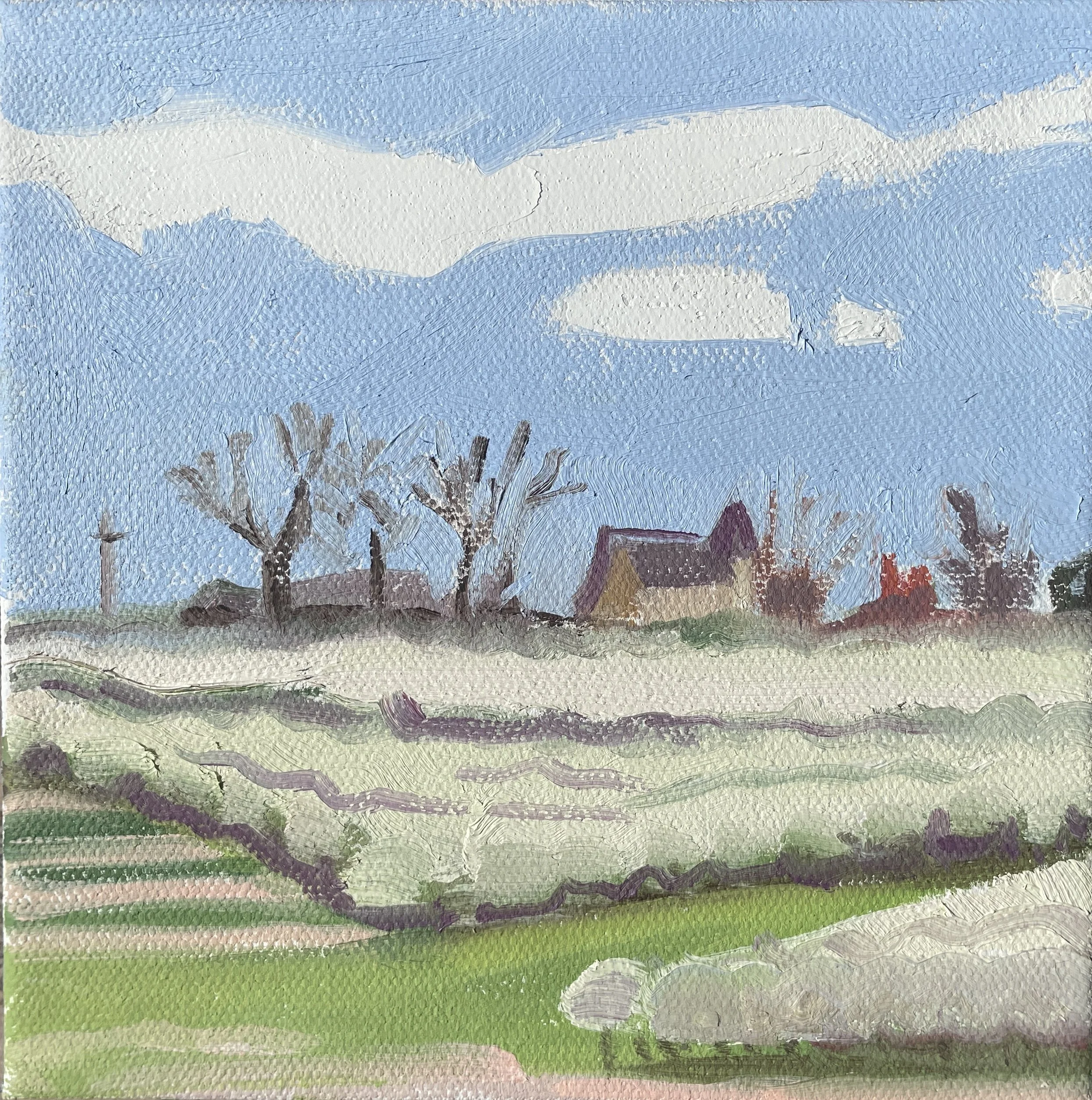 MORRISON ORCHARDS, 6X6X1.5, Oil on canvas - $150.