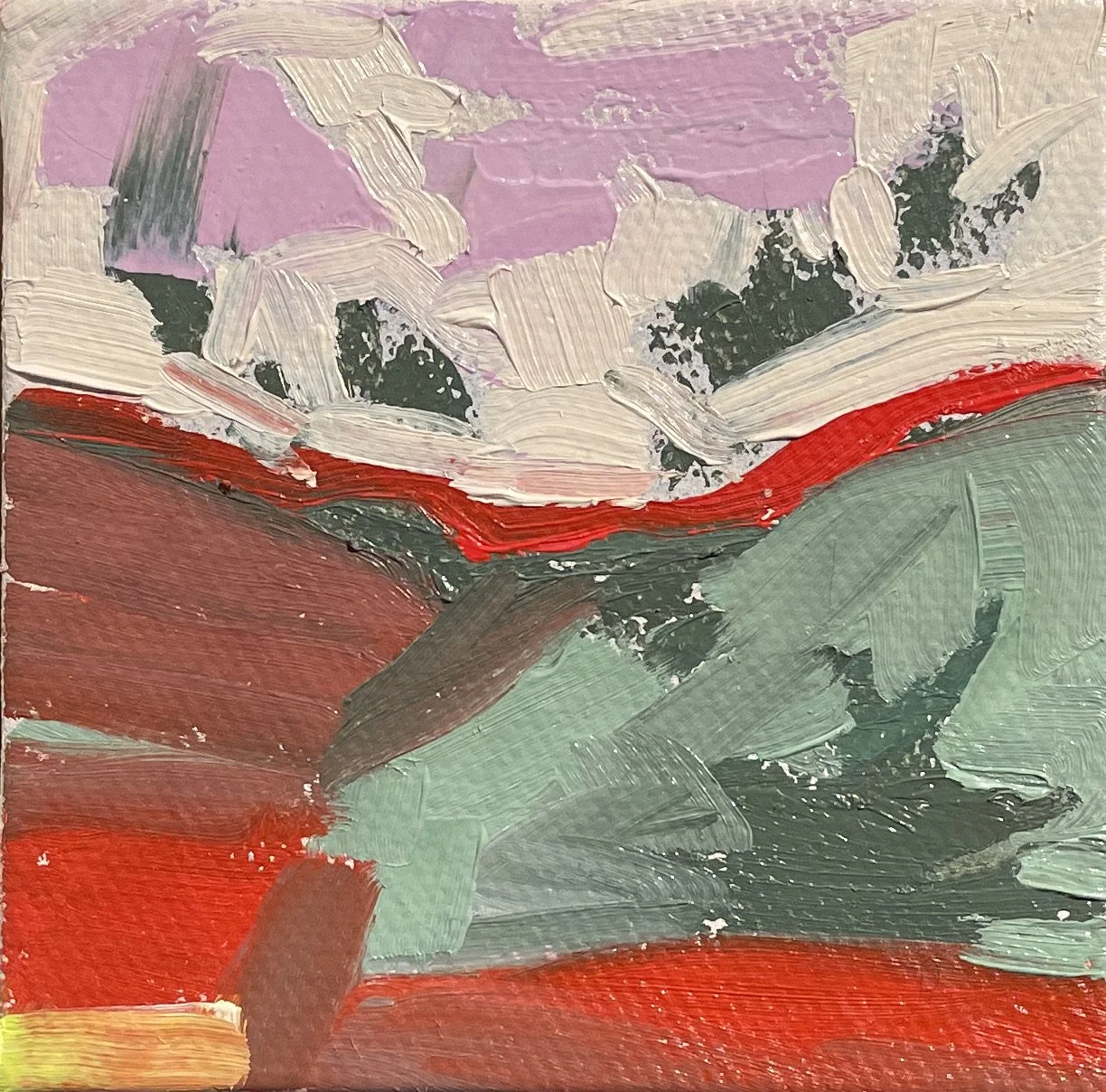 PINE SHADOW- 3x3, oil on canvas, $60. Framed