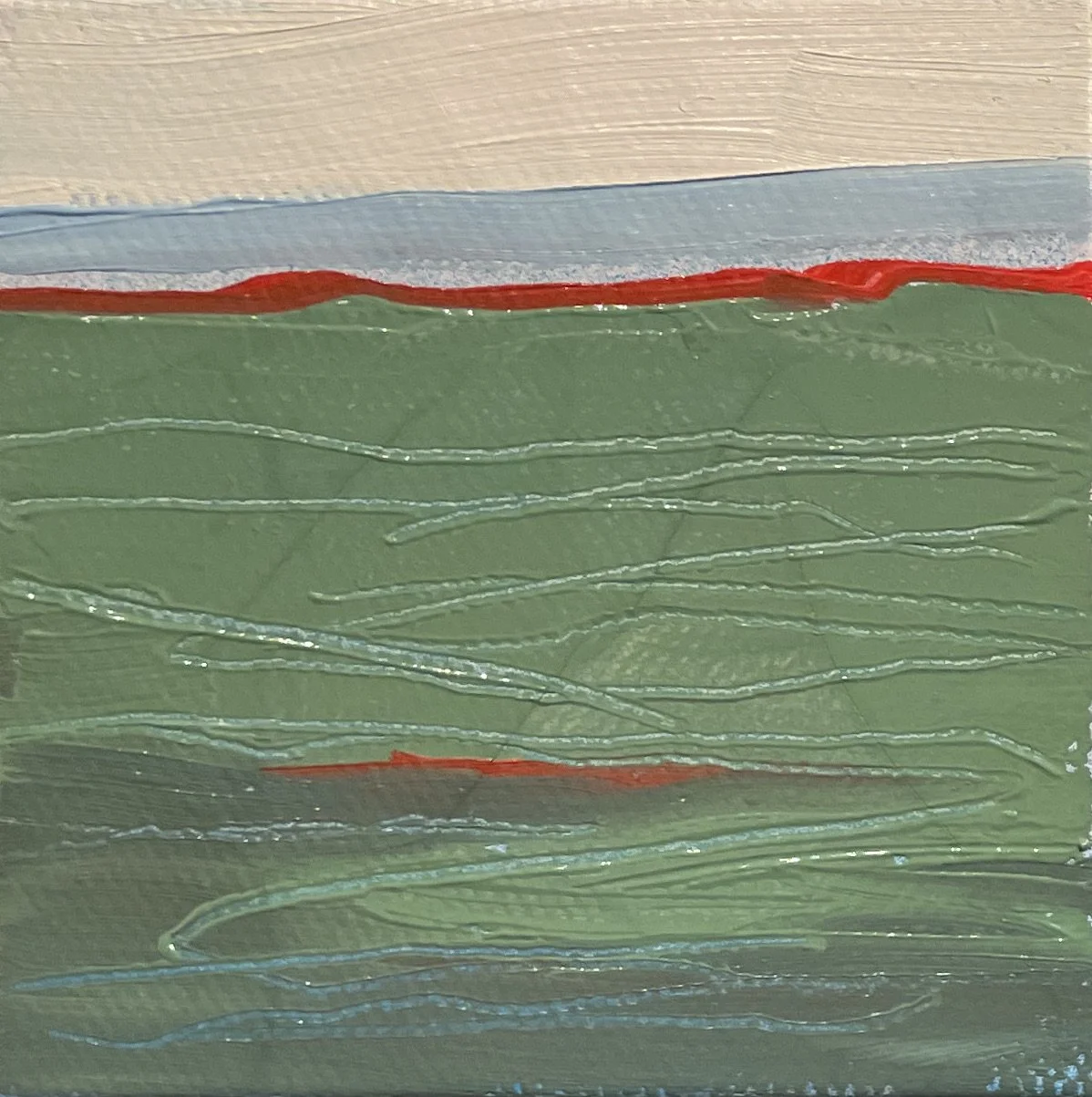 UNDER SHADE TREE- 3x3, oil on canvas, $60. Framed