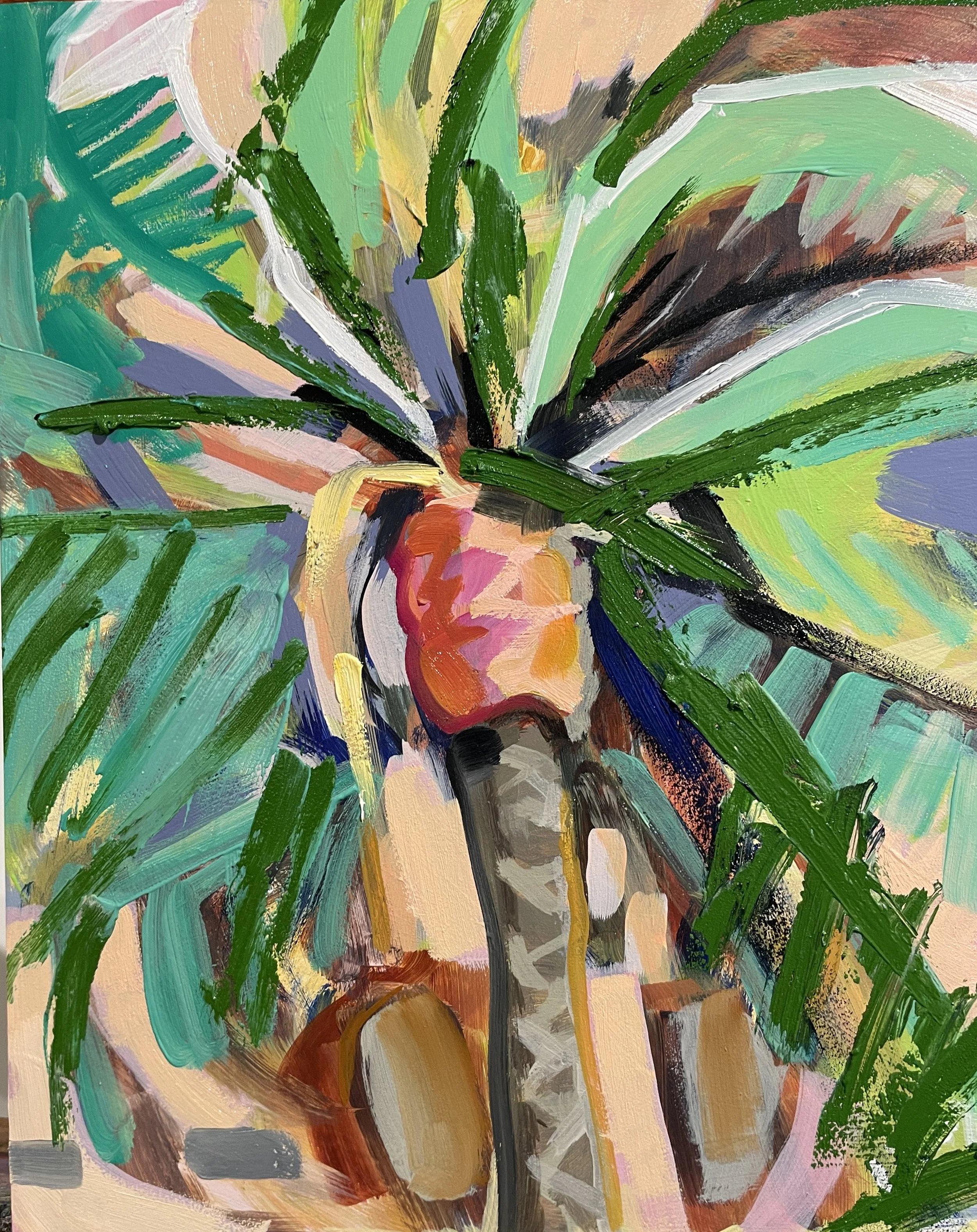 SANTA MONICA PALM -  8"x10" acrylic and oil on gesso box. SOLD