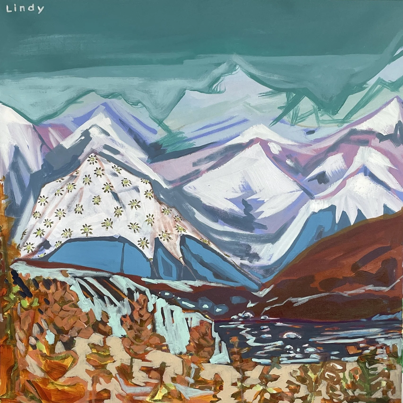 HIMALAYAS IN MY HEAD- 40”x 40”, acrylic on canvas, $2000.