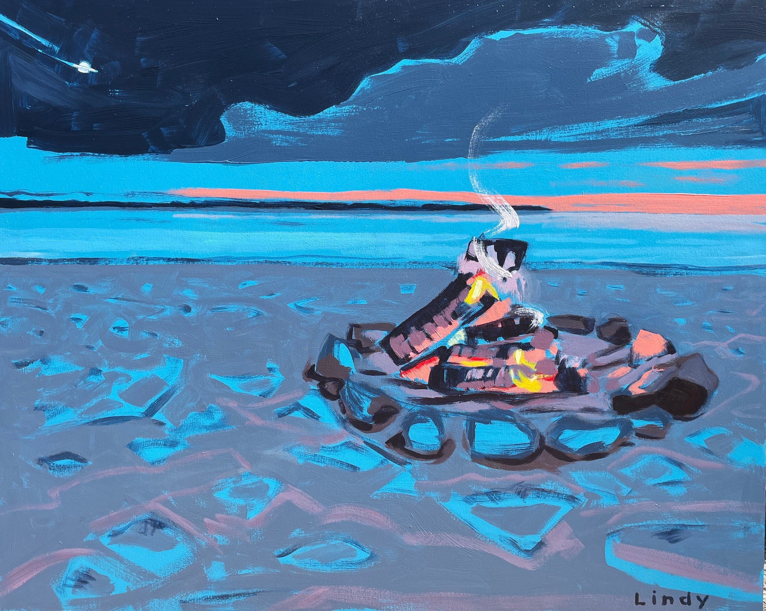 WATER, FIRE & UFOs - 24 X 30 X 1.25, acrylic on birch box, SOLD