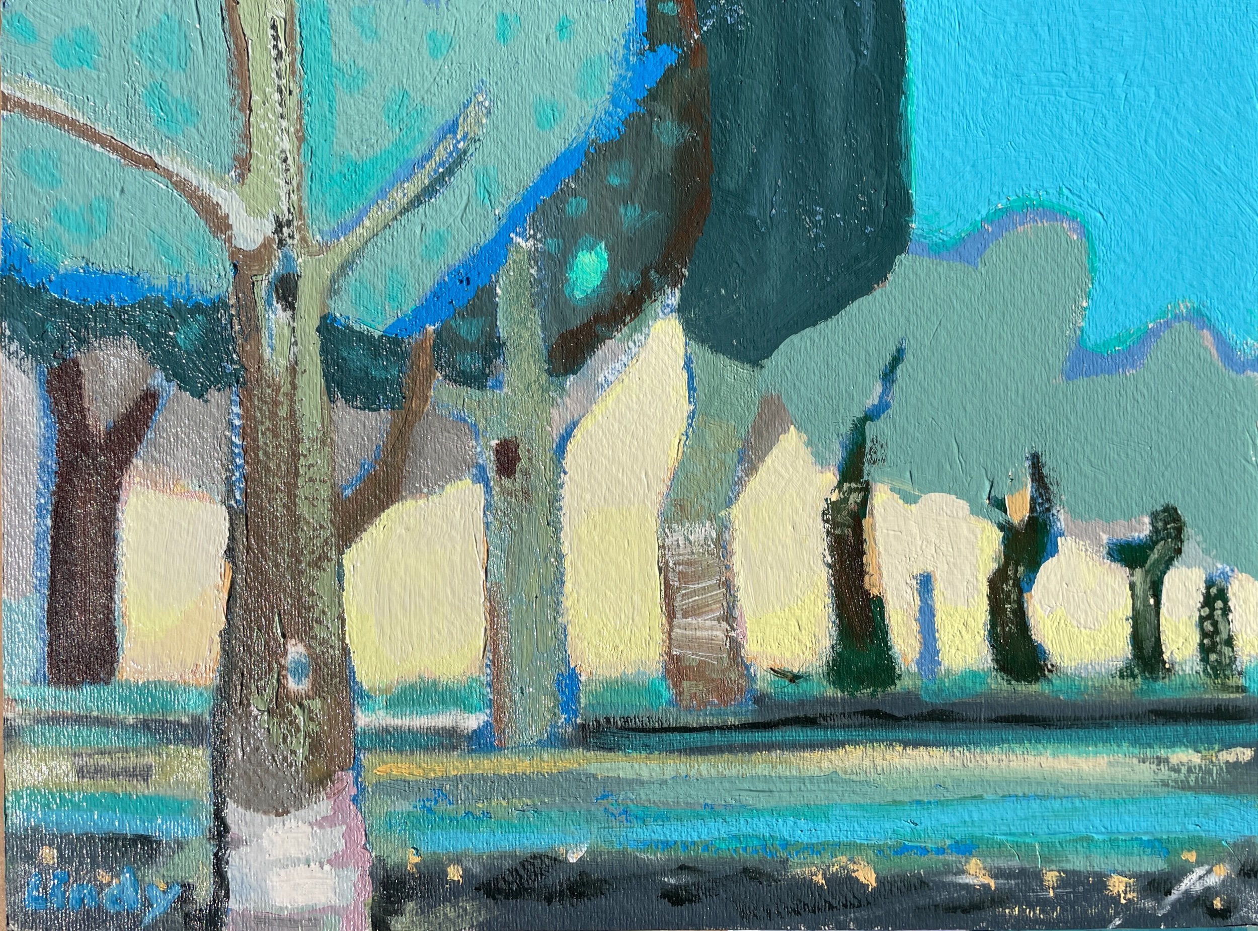 ORCHARD WALK- 9x12x1.5, acrylic and oil on Birchbox, $300.
