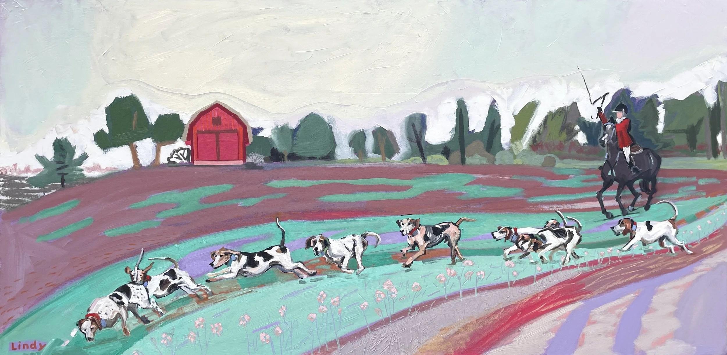Back Acres Hunt, 36X72X1.25, oil on canvas, $3,250.